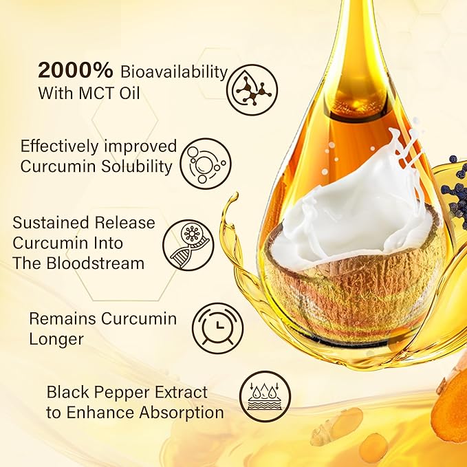 Turmeric Gummies 1000mg w/MCT Oil C8 C10 Organic Antioxidant Turmeric Curcumin Supplement with Black Pepper Extract Support Comfort Boost Energy Ultra Absorption Sugar Free 60 Cts