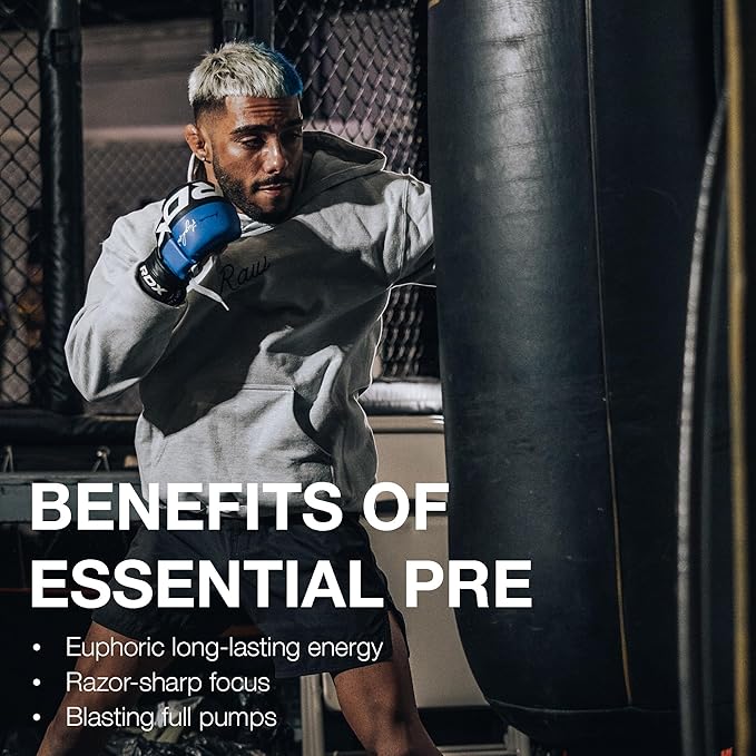 RAW Essential Pre-Workout Powder (Champion Mentality) - Chris Bumstead Sports Nutrition Supplement for Men &amp Women - Preworkout Energy Powder with Caffeine L-Citrulline L-Tyrosine &amp Beta Ala
