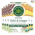 Traditional Medicinals Tea Organic Tulsi &amp Ginger Relieves Stress Tension &amp Irritability 96 Tea Bags (6 Pack)