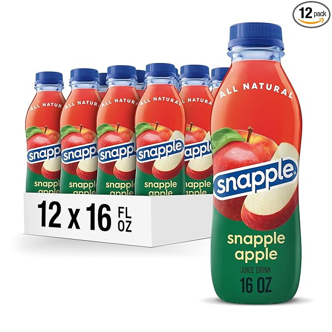 Snapple Apple Juice Drink 16 Fl Oz Recycled Plastic Bottle All Natural No Artificial Flavors Or Sweeteners Gluten-free Contains 10% Real Juice 12 Pack