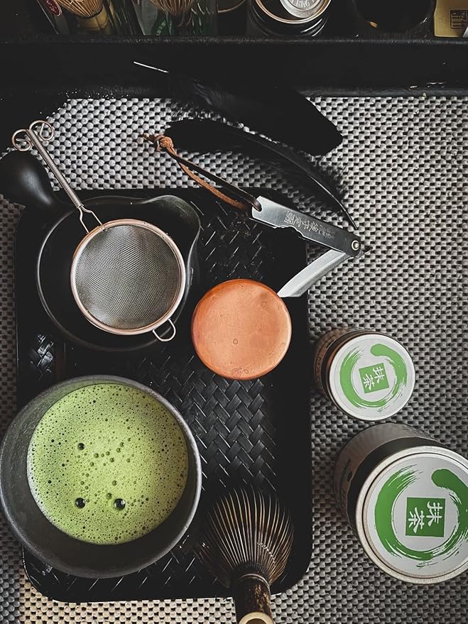 Matcha Kari Dr. Weil Complete Tea Set - Black - Japanese Ceremonial Organic Matcha with Whisk and Holder Ceramic Bowl Sifter and Scoop