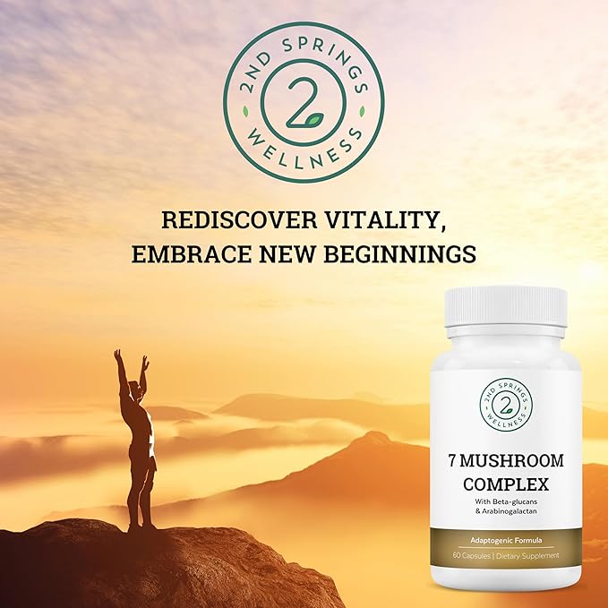 Organic Mushroom Complex - 7 Mushroom Supplement - Immune Support Nootropic &amp Adaptogenic Supplement with Lion's Mane Chaga Maitake Shiitake Reishi Turkey Tails Cordyceps Capsules