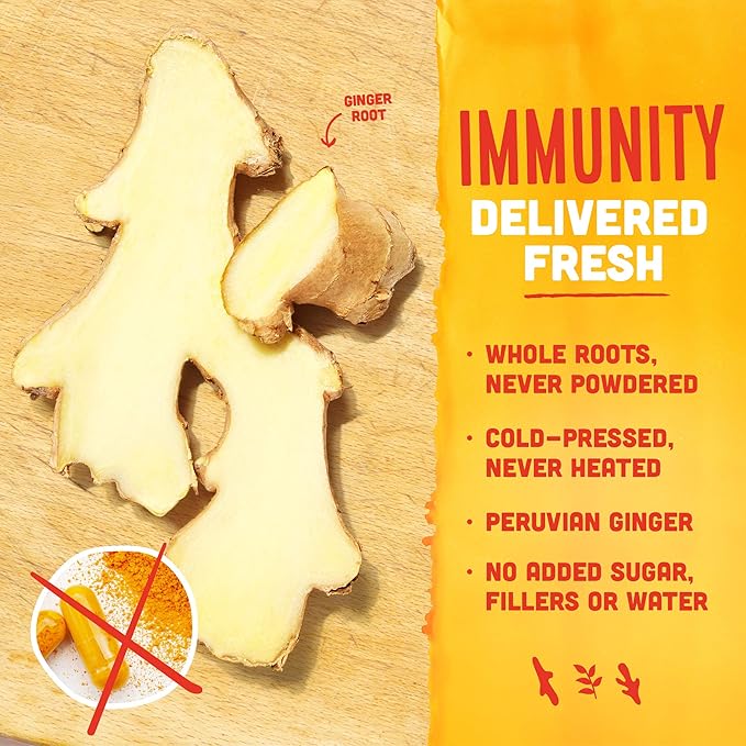 Vive Organic Immune Support Ginger Shot Cold-Pressed Ginger Root &amp Organic Juice Gluten Free Vegan Immunity Booster 2 Fl Oz (Pack of 12)
