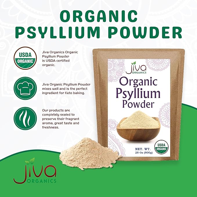 Jiva Organics Psyllium Husk Powder 1.75 LB Bulk Bag - Gluten Free Easy Mixing Fiber Unflavored Fine Ground Non GMO Pure - Keto Friendly