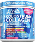 Bovine Colostrum Powder + Collagen Peptides with L-Glutamine L-Lysine Prebiotics Probiotics Digestive Enzymes Vitamin D K2 C Quercetin &amp Folate | Gut Health Supplement Internal Glow by Clean Nutra