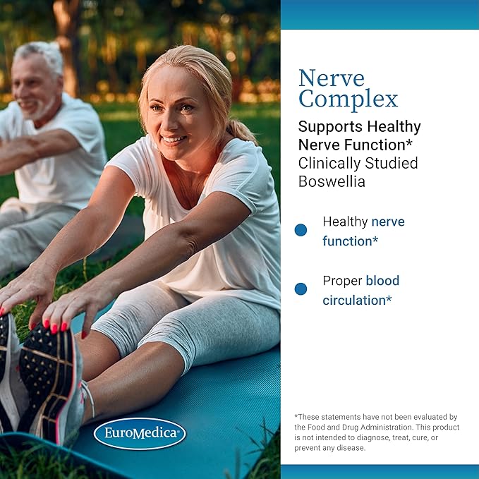 EuroMedica Nerve Complex - Herbal Supplement with Bioactive Vitamin B12 - Circulation &amp Nerve Health Support Supplement - Vegan Capsules with Boswellia Serrata - 60 Capsules