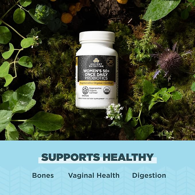 Ancient Nutrition Regenerative Organic Certified Probiotics for Women 50+ Probiotics Women’s 50+ Once Daily Healthy Digestion and Immune System Support 25 Billion CFUs* Per Serving 30 Count