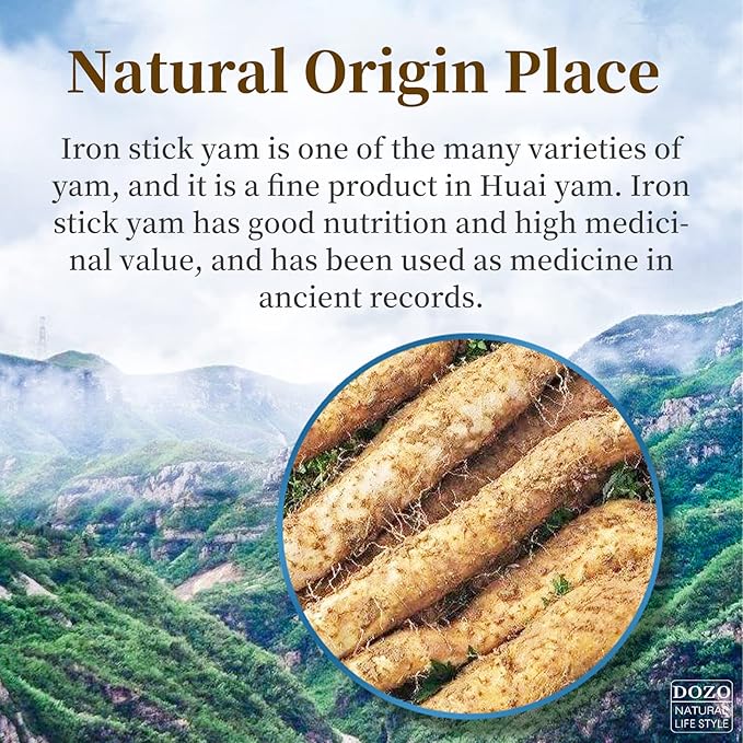 DOZO Dried Chinese Yam 400g/14.1oz Dried Iron Stick Yam Shan Yao for Tea Congee Soup Porridge Sulfur Free No Additives 山药干 淮山药