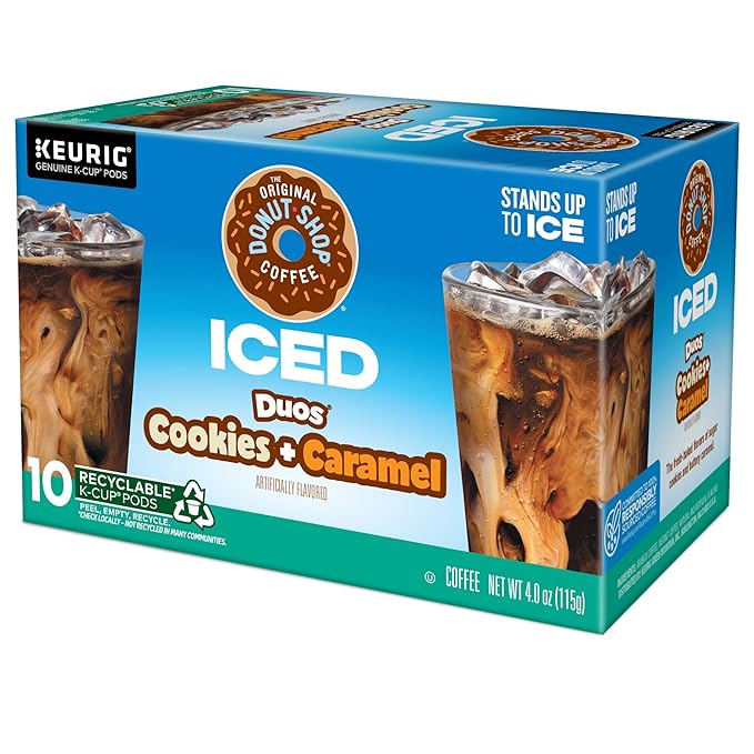 The Original Donut Shop ICED Duos Cookies + Caramel Coffee Keurig Single Serve K-Cup Pods 60 Count (6 Packs of 10)