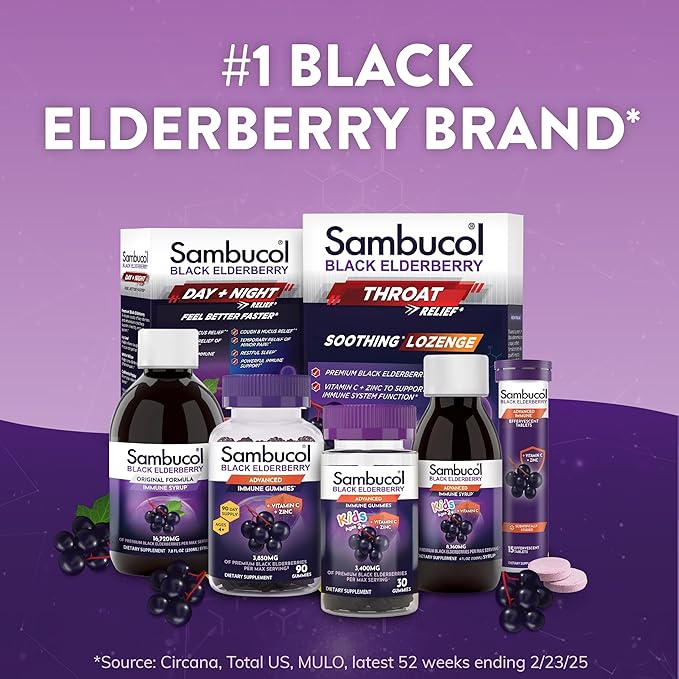 Sambucol Black Elderberry Syrup - Black Elderberry Liquid Immune Support for Kids and Adults High Antioxidants Gluten Free - Original Formula - 7.8 Fl Oz 2-Pack