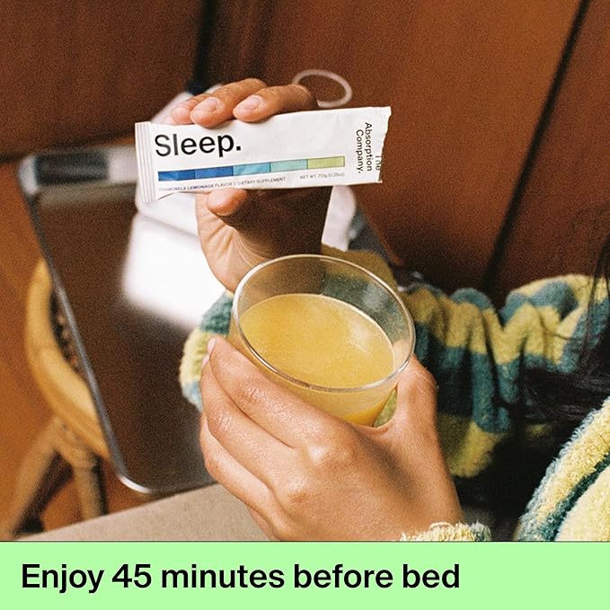 Sleep Aid Powder - Calming Drink for Deep Sleep with Liposomal Saffron Magnesium &amp PharmaGABA Melatonin-Free Natural Supplement to Reduce Stress and Improve Sleep Quality Chamomile Lemonade 28 St