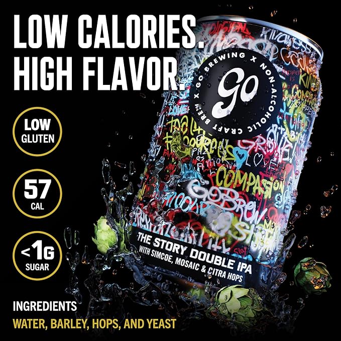 Go Brewing - Not Just Another Story Double IPA - Non-Alcoholic Craft Brew - Small Batch Low-Calorie - Bold Grapefruit &amp Tropical Papaya Flavor - Smooth Finish Classic Ingredients (12 Oz 12 Cans