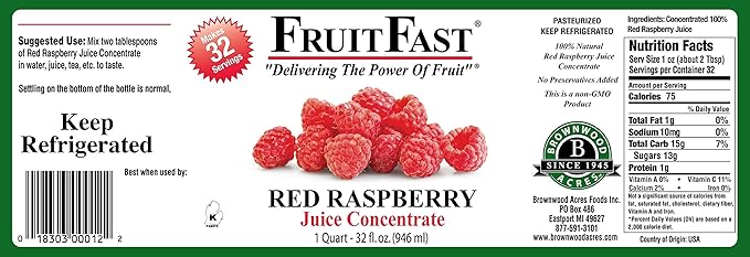 FruitFast 100% Pure Red Raspberry Juice Concentrate – 32 oz Quart Bottle | No Added Sugar Unsweetened Raspberry Extract for Drinks Smoothies &amp Recipes