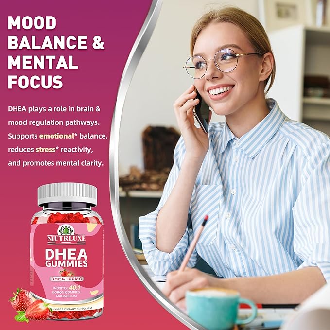 DHEA Gummies DHEA Supplements for Women DHEA 100mg 50mg Chewable with Boron Inositol and Magnesium Pro-Aging Ovarian Support Sleep Support Vegan 60 Counts