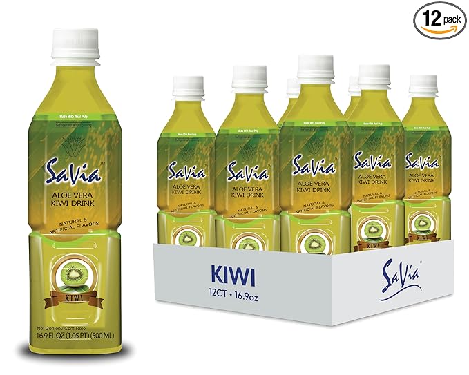 Savia - Kiwi Aloe Vera Drink Quality Aloe-Based Beverage Made with Real Aloe Pulp &amp Natural Delicious &amp Refreshing Vegetarian Gluten-Free Fat-Free (16.9oz 12-Pack)