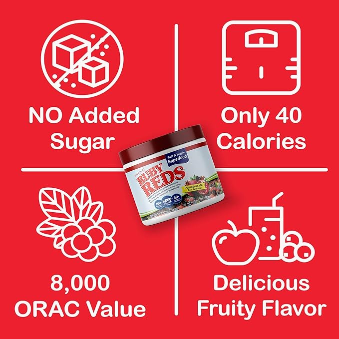 New Vitality Ruby Reds | Delicious Reds Powder Fruit &amp Vegetable Supplement with Potent Vitamins Minerals Enzymes Herbs Nutrients and Probiotics for Overall Health 11 oz. (30 Servings)