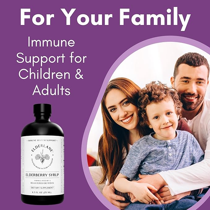 Elderlane Elderberry Syrup Elderberry Shots - Immune Support Supplement for Kids &amp Adults - Immune Boosters - Natural Immunity Booster - Made with Honey &amp Elderberries - Gluten-Free - 8.5 Fl O