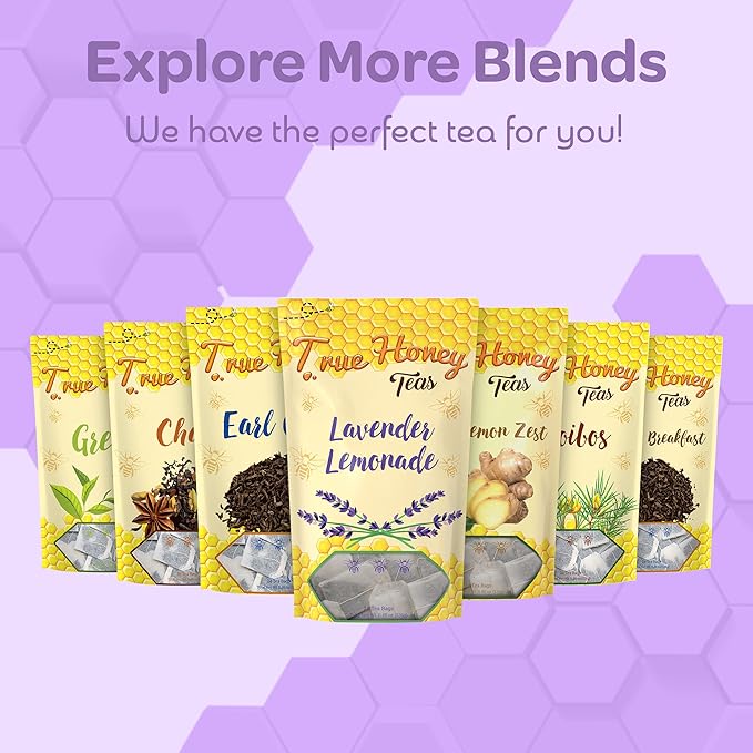 True Honey Lavender Lemonade Tea Bags - Tranquil Tea for Sleep Stress Relief and Calm - All Natural Organic Lemon Myrtle Herbal Caffeine-Free Blended with Honey Crystals - 24 Count