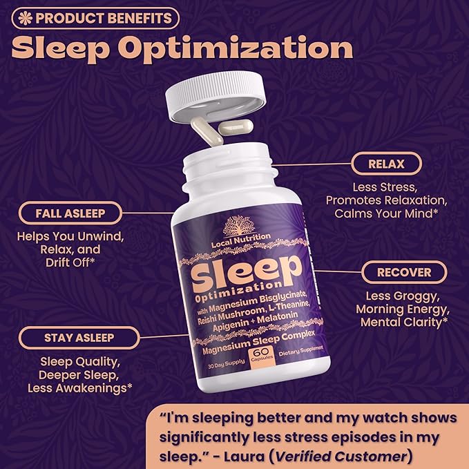 Natural Sleep Aid with Magnesium Glycinate Reishi Mushroom Extract L-Theanine Apigenin and Melatonin - Sleep Supplement for Adults Seeking Deep Rest - 60 Capsules Made in The USA
