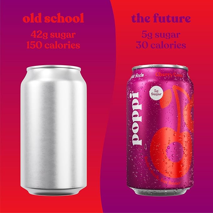 Poppi Sparkling Prebiotic Soda Beverage with Apple Cider Vinegar Seltzer Water and Fruit Juice Cherry Cola Flavor 12 oz Pack of 12 Packaging May Vary.