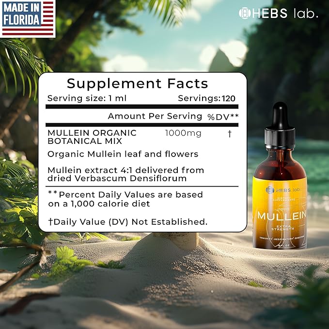 Mullein Leaf Extract for Lung Cleanse and Health - Mullein Drops Made in USA - Lung Support Supplement - Herbal Respiratory Support - Mullein Extract Tincture 4 Fl Oz