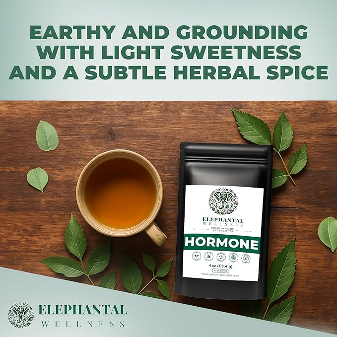 Elephantal Wellness Premium Hormone Herbal Tea | PCOS Hormonal Balance &amp Mood Support with Chaste Berry Shatavari Dong Quai &amp Black Cohosh | Handmade Non-GMO Caffeine-Free Loose Leaf Blen