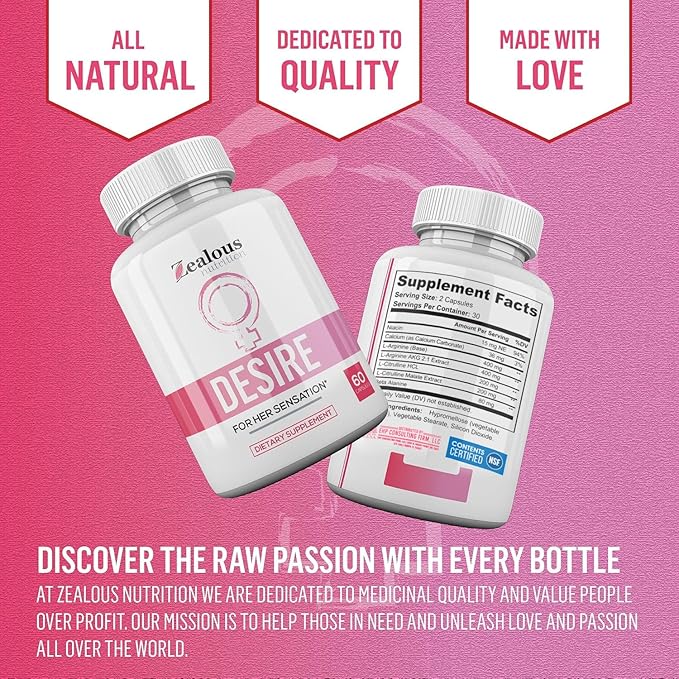 Desire Female Drive Enhancement Pills for Women – Libido Support Supplement – Passion Excitement &amp Sensitivity Support - Energy &amp Vitality Formula - Daily Female Wellness Capsules (1 Pack)