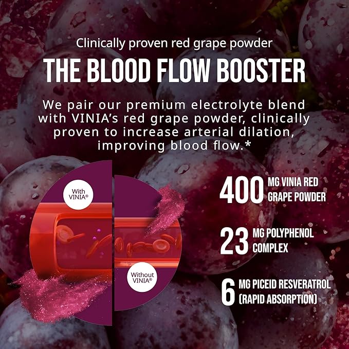 VINIA Resveratrol Electrolyte Hydration Powder Mix | Boost Blood Flow &amp Circulation | Sea Salt Coconut Water Potassium Magnesium Informed Sport Certified (30 Sticks Summer Orange)