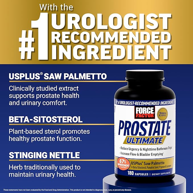 Force Factor Prostate Ultimate Prostate Health Supplement for Men with Nettle &amp Saw Palmetto #1 Urologist Recommended Ingredient to Support Urinary Flow Bladder Emptying 180 Caps (Pack of 3)