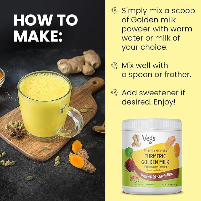 Turmeric Golden Milk Powder (150 Servings) - Ayurvedic Triple Rhizomes Spice Mix Organic Turmeric Golden Latte with Ginger Rose Cinnamon Ashwagandha for Immune Focus Cognitive (10 oz)