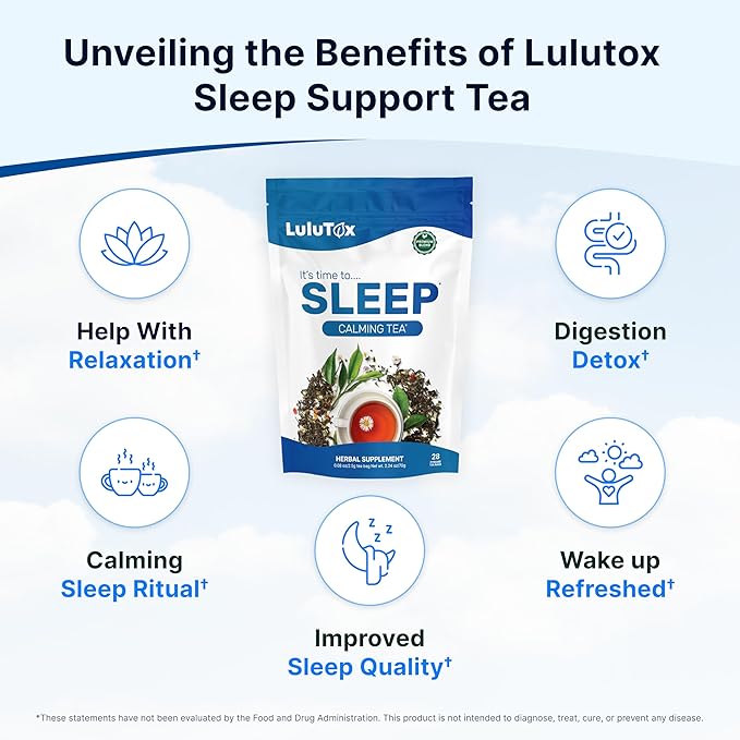 Lulutox Deep Sleep Tea - 28 Herbal Pyramid Tea Bags for Natural Calming Bedtime Support