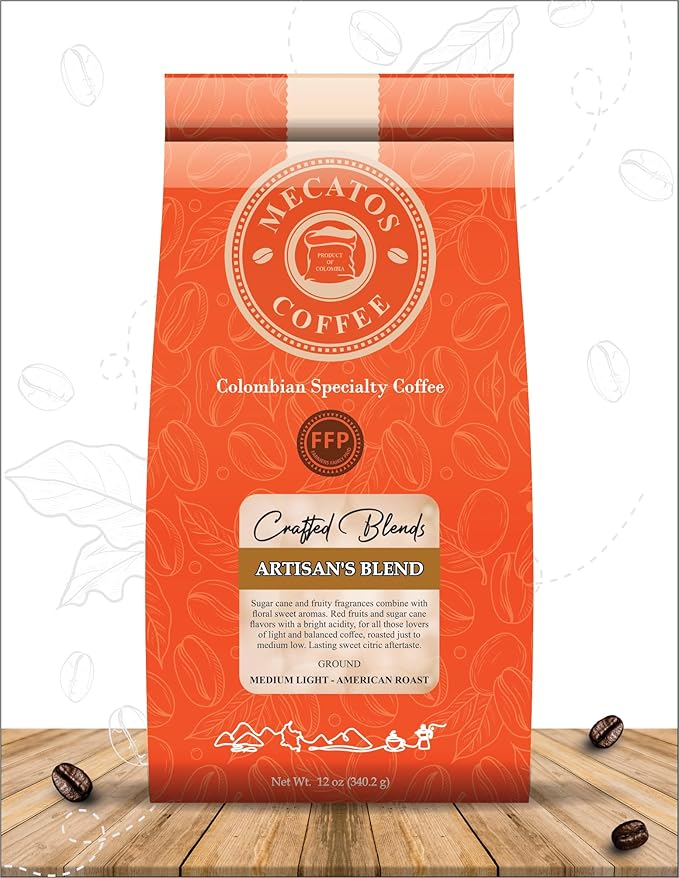 Ground Coffee – Medium Light Roast Colombian Specialty Grade by Mecatos Coffee (12 oz Artisans Blend)
