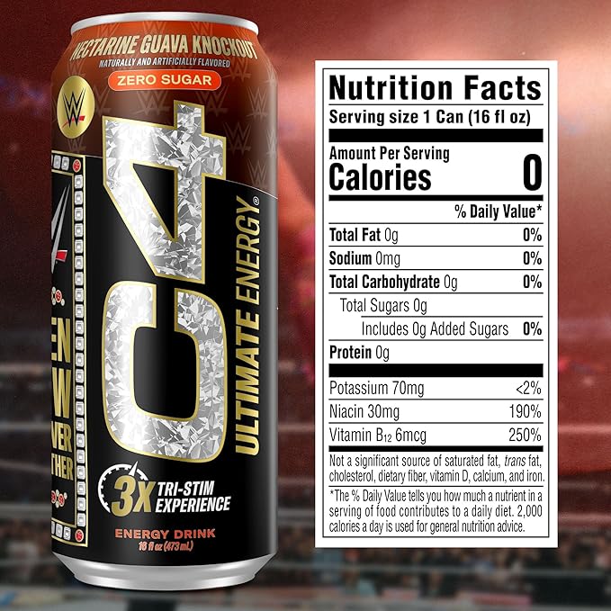 Cellucor C4 Ultimate x WWE | 300mg Caffeine Sugar Free Energy Drink | Knockout Nectarine Guava | 16oz (Pack of 12)