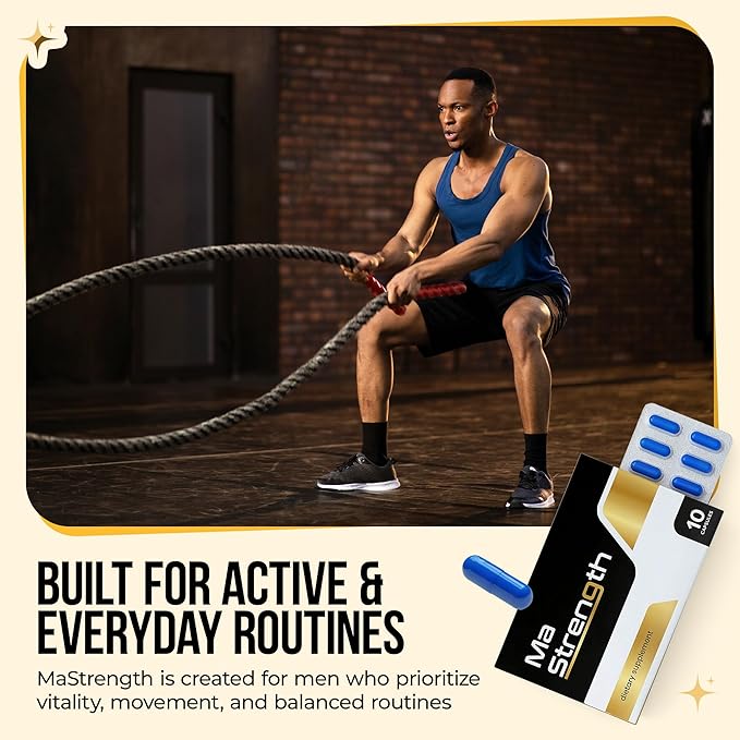 Sports Nutrition Supplement for Men | Daily Energy &amp Support for Active Lifestyles | Botanical Formula with Horny Goat Weed Tongkat Ali Panax Ginseng &amp Maca Root | Travel-Friendly 10 Pack