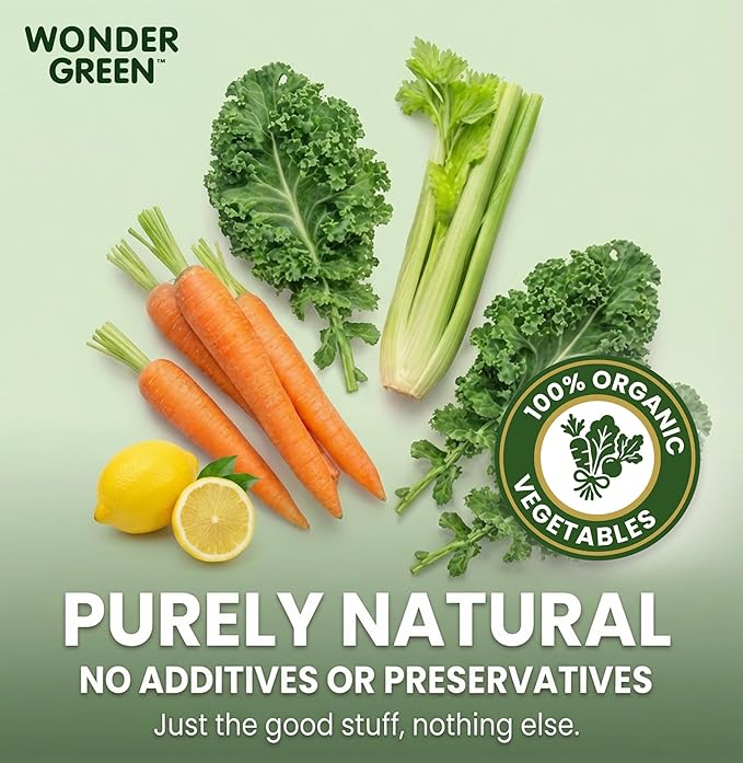 Wonder Green 100% Organic Carrot Celery &amp Kale Cold Pressed Juice 8.45 oz (6 Pack) | Vegetable Juice Blend All Natural No Additives or Preservatives Not from Concentrate