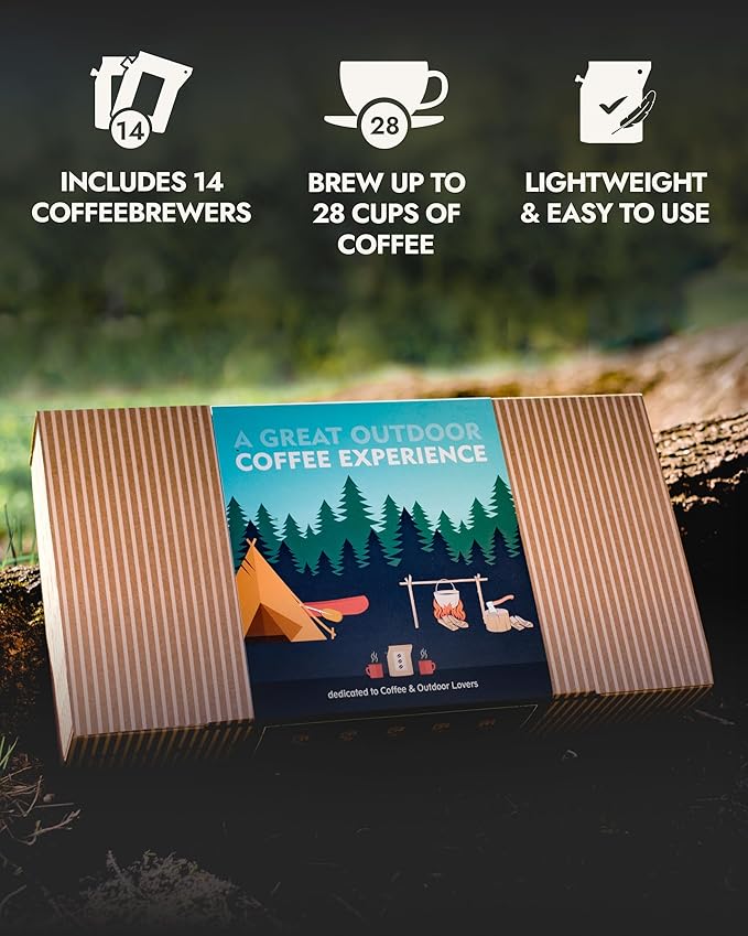 Gourmet Outdoor Coffee Gift Set for Men &amp Women - 14 World's Finest Single Origin Specialty &amp Organic Coffees in Innovative Brewers | Sampler Box for Coffee Lover to Brew &amp Enjoy Anytime