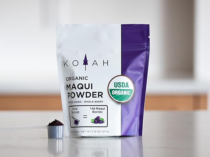 KOYAH - Organic Maqui Berry Powder 30 Servings (1 Scoop = 146 Berries or 1/8 Cup Fresh) Chile Grown Freeze-Dried Whole-Berry Powder