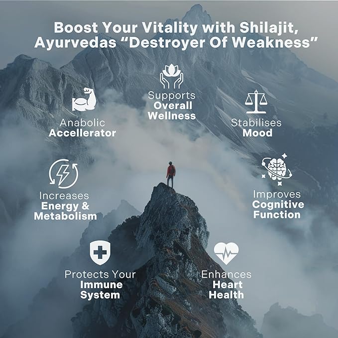 Organic Himalayan Shilajit Resin Extract - 1000mg Max Potency Lab Tested Pure Shilajit for Men &amp Women 85+ Trace Minerals Fulvic Acid Immune Support Energy Cognition 2 Month Supply 120 Caps