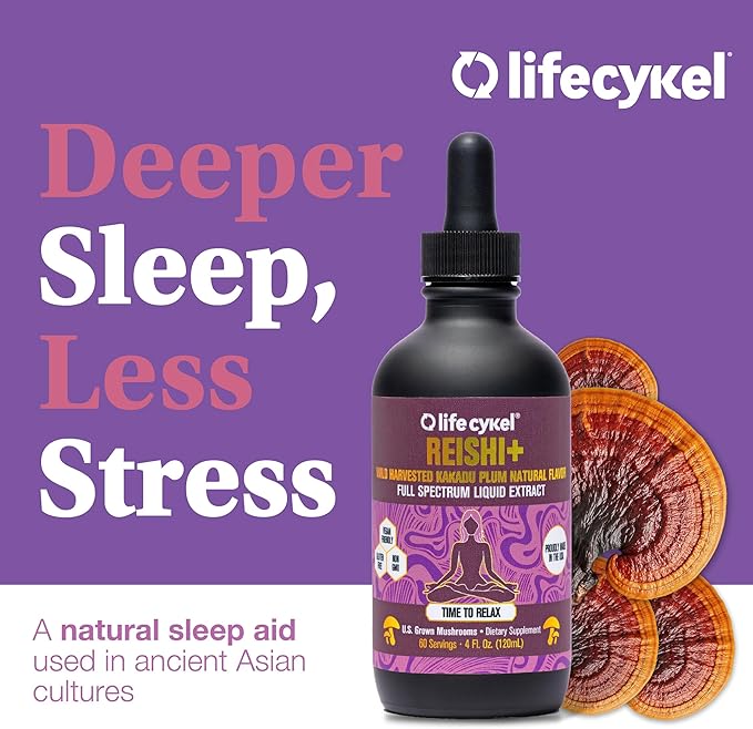 Life Cykel - Reishi Mushroom Extract with Wild Kakadu Plum - Potent Immune &amp Sleep Support Supplement Vitamin-C Rich Adaptogen Mushroom Drops - 4 Fl Oz