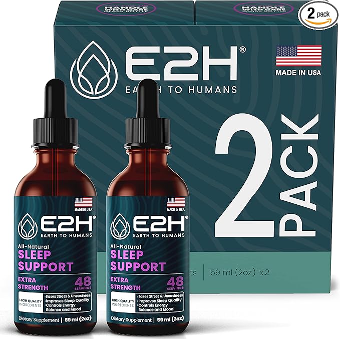 E2H Natural Sleep Aid - Liquid Melatonin with Chamomile Theanine - Sleep Better Deeper Longer - Vegan Gluten Free - Provides Stress Relief (2 Bottles)