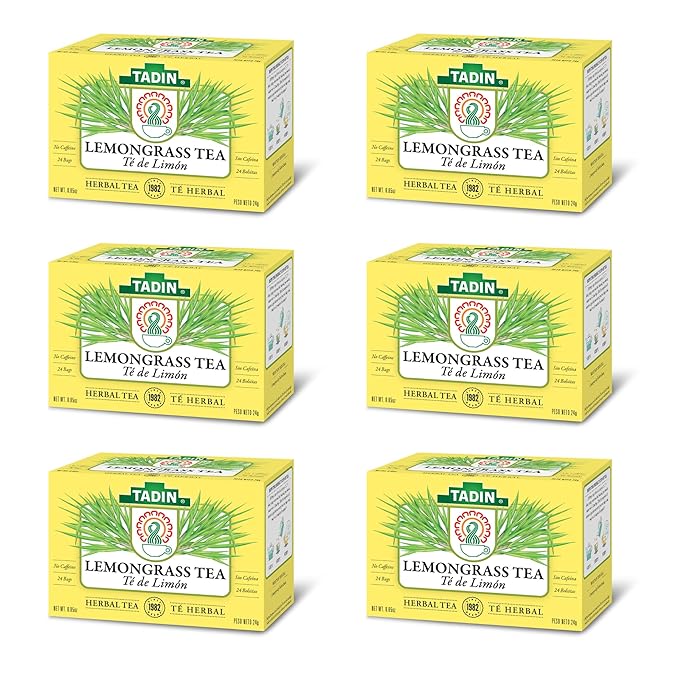 Tadin Lemongrass Herbal Tea Caffeine Free 24 Tea Bags Per Box Pack of 6