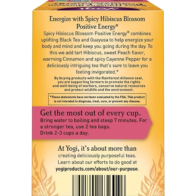 Yogi Tea Spicy Hibiscus Blossom Positive Energy Tea - 16 Tea Bags per Pack (6 Packs) - Organic Herbal Tea to Support Energy - Includes Black Tea Leaf Hibiscus Flower Cinnamon Bark &amp More