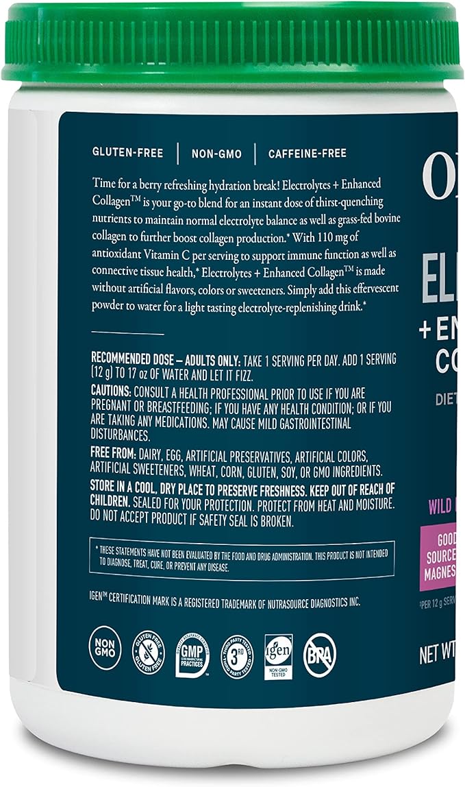 Organikа Electrolytes with Enhanced Collagen Powder for Women &amp Men - 13 oz - Wild Berry-Flavored Effervescent Electrolyte &amp Collagen Drink Mix - Deep Hydration Mobility Skin Hair &amp Na