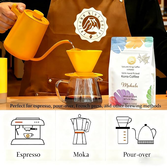 Hawaiian Kona Coffee Beans 100% Kona Coffee Select Grade Medium Dark Roast Whole Bean Direct from Farm Ideal for Espresso Drip or French Press(Mohala 7 oz)
