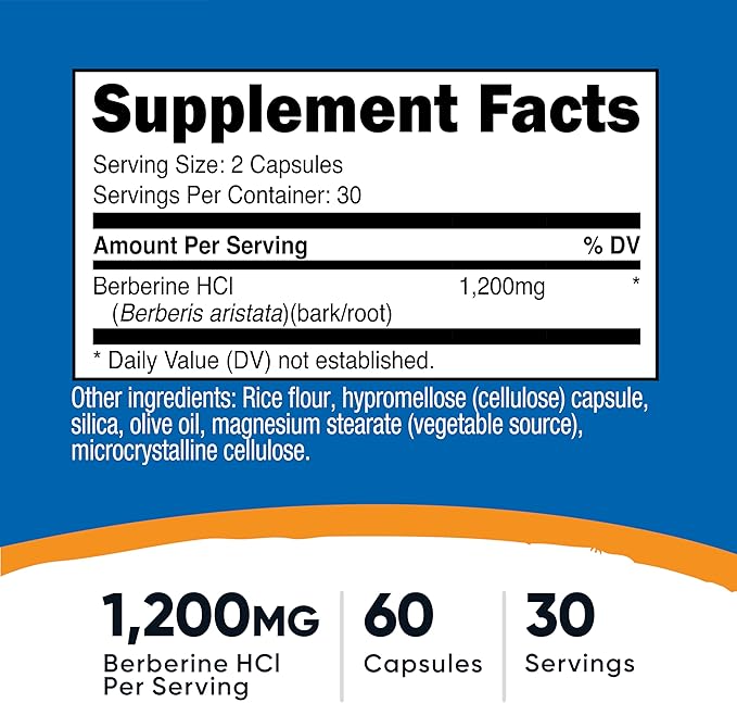 Nutricost Berberine HCl 1200mg 60 Vegetarian Capsules - Gluten Free &amp Non-GMO (3 Bottles)