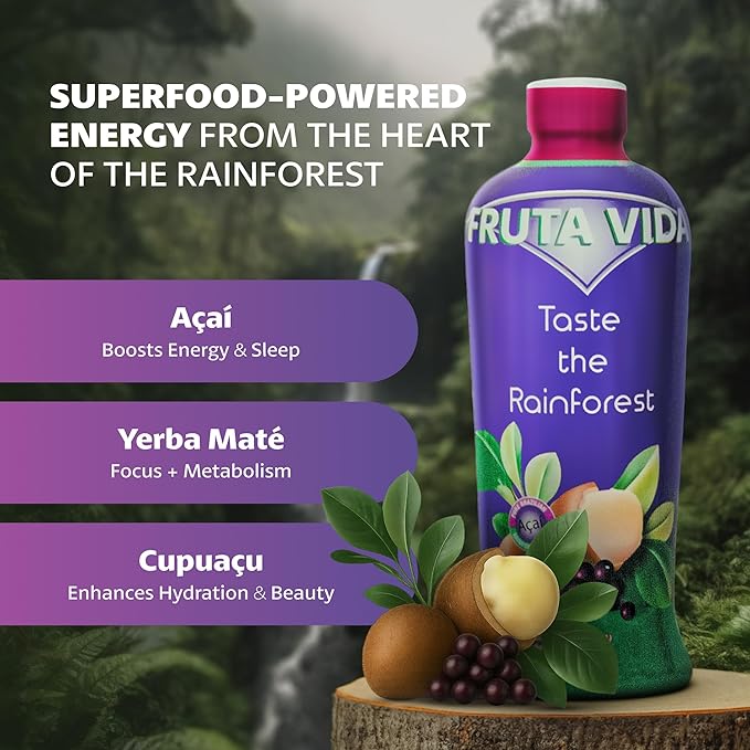 Fruta Vida – 4 Pack of 30 oz Bottles – Acai – Yerba Mate – Cupuacu Juice – by Pro Image International
