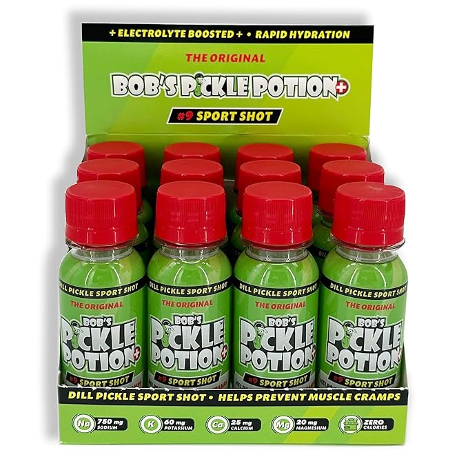 Bob's Pickle Potion Plus #9 Sport Shot. Pickle Juice Shots. 3 Oz (Pack of 12 Dill Pickle Plus)