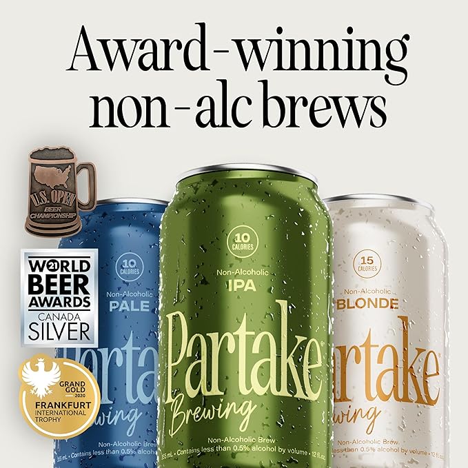 Partake Brewing Craft Non Alcoholic Beer Pale Ale 24 Pack x 12 Fl Oz Cans - Low-Calorie Low-Carb No Sugar All-Natural Ingredients - Award-Winning Taste Non Alcoholic Beer Without the Empty Calori