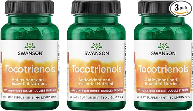 Swanson Double Strength Tocotrienols Antioxidant Supplement for Heart-Health-Conscious Adults with Delta- and Gamma-Tocotrienols (60 Liquid Capsules 100 mg Each 3 Pack)