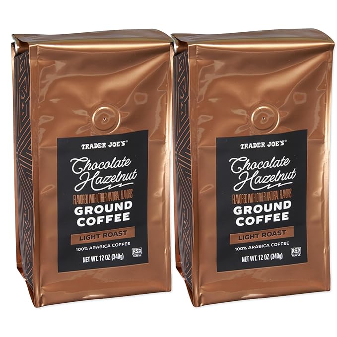 Trader Joe Chocolate Hazelnut Ground Coffee Light Roast 100% Arabica 12 oz (2PACKS)